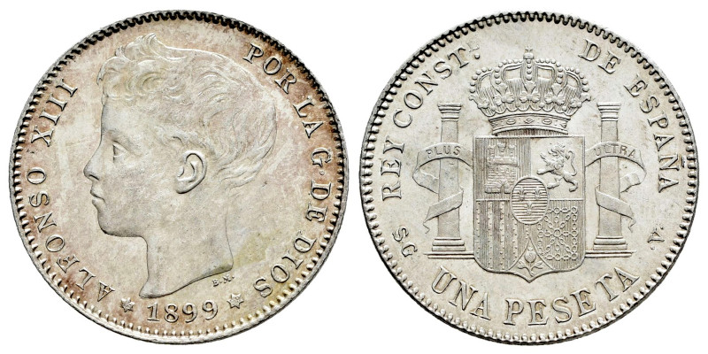 Alfonso XIII (1886-1931). 1 peseta. 1899 *18-99. Madrid. SGV. (Cal-57). Ag. 4,92...