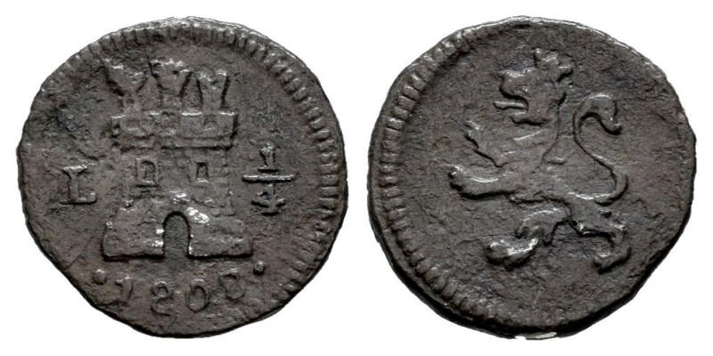 Charles IV (1788-1808). 1/4 real. 1808. Lima. (Cal-119). Ag. 0,76 g. Dark patina...