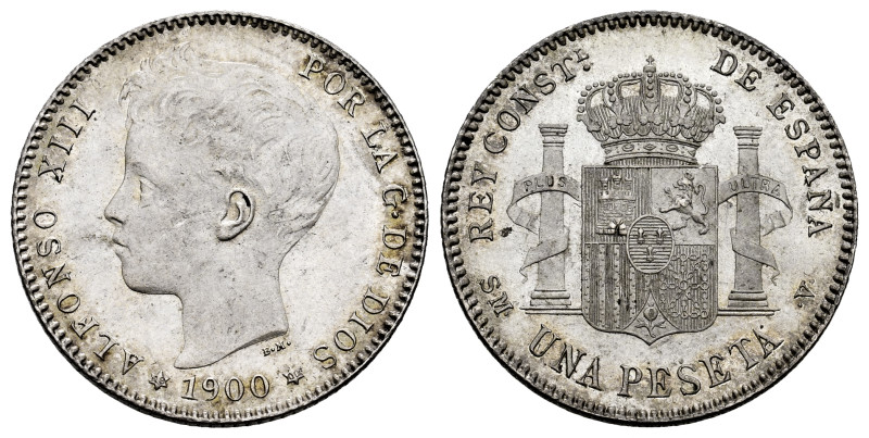 Alfonso XIII (1886-1931). 1 peseta. 1900*19-00. Madrid. SMV. (Cal-59). Ag. 5,01 ...