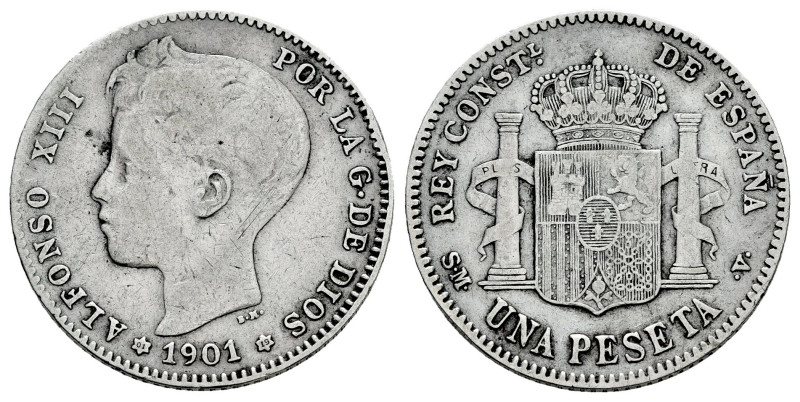 Alfonso XIII (1886-1931). 1 peseta. 1901 *01-19. Madrid. SMV. (Cal-61). Ag. 4,94...