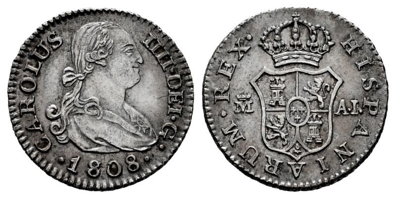 Charles IV (1788-1808). 1/2 real. 1808. Madrid. AI. (Cal-269). Ag. 1,53 g. Soft ...