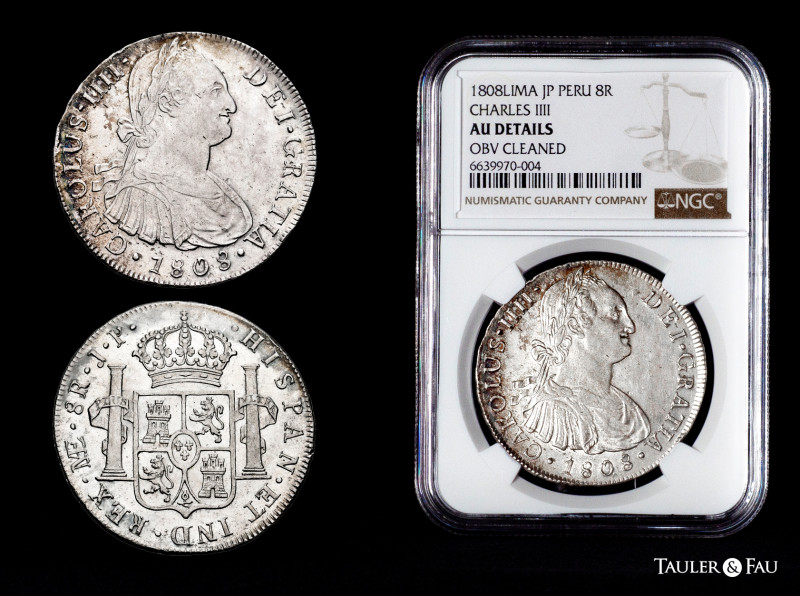 Charles IV (1788-1808). 8 reales. 1808. Lima. JP. (Cal-928). Ag. Well struck. Sl...