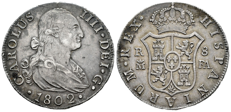 Charles IV (1788-1808). 8 reales. 1802. Madrid. FA. (Cal-939). Ag. 26,62 g. Scra...