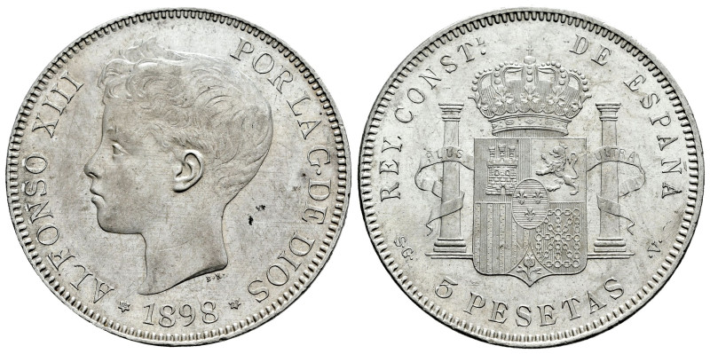 Alfonso XIII (1886-1931). 5 pesetas. 1898*18-98. Madrid. SGV. (Cal-109). Ag. 24,...