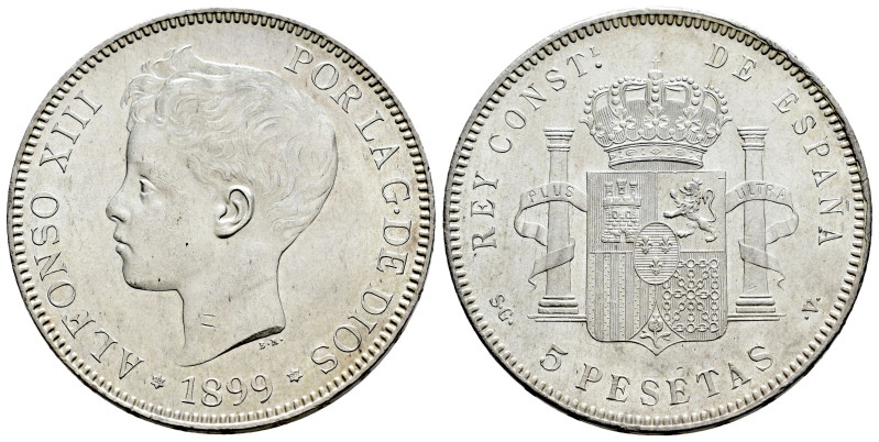 Alfonso XIII (1886-1931). 5 pesetas. 1899 *18-99. Madrid. SGV. (Cal-110). Ag. 24...