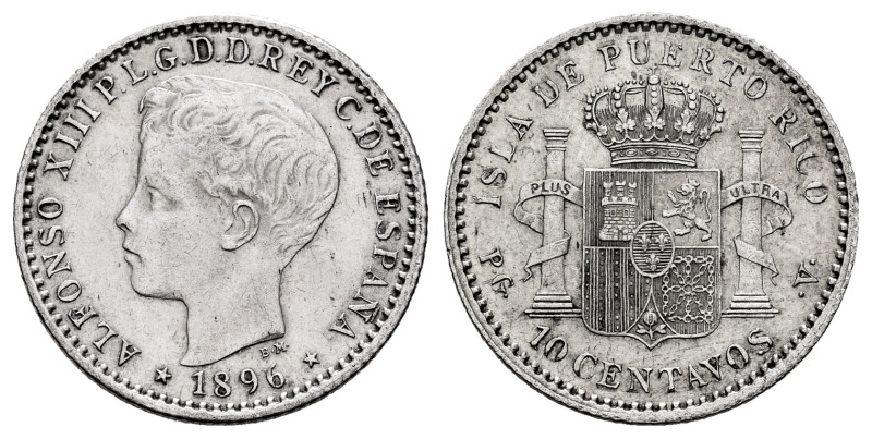 Alfonso XIII (1886-1931). 10 centavos. 1896. Puerto Rico. PGV. (Cal-125). Ag. 2,...