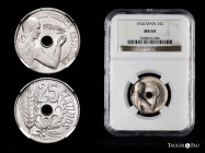 II Republic (1931-1939). 25 cents. 1934. Madrid. (Cal-13). Scarce in this grade. Slabbed by NGC as MS 64. NGC-MS. Est...100,00. 

Spanish Descriptio...