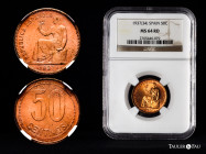 II Republic (1931-1939). 50 centimos. 1937*3-4. Madrid. (Cal-29). Ae. Slabbed by NGC as MS 64 RD. NGC-MS. Est...60,00. 

Spanish Description: II Rep...