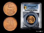 II Republic (1931-1939). 50 centimos. 1937*3-6. Madrid. (Cal-30). Au. Slabbed by PCGS as MS 65 RD. Est...65,00. 

Spanish Description: II República ...