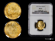 II Republic (1931-1939). 1 peseta. 1937. Madrid. (Cal-41). Ln. Slabbed by NGC as MS 62. Original luster. NGC-MS. Est...50,00. 

Spanish Description:...