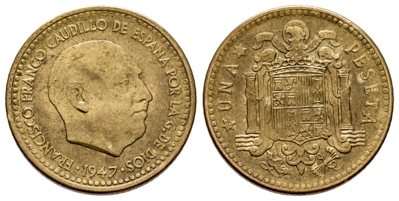 Estado Español (1936-1975). 1 peseta. 1947*19-50. Madrid. (Cal-50). 3,37 g. Rare...