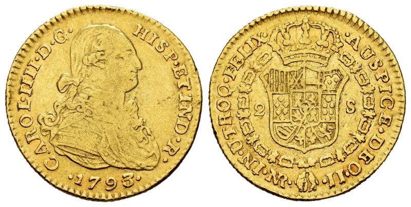 Charles IV (1788-1808). 2 escudos. 1793/2. Santa Fe de Nuevo Reino. JJ. (Cal-138...