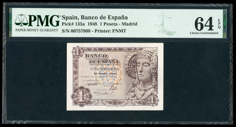 1 peseta. 1948. Madrid. (Ed-457). (Pick-135a). June 19, Lady of Elche. Without s...