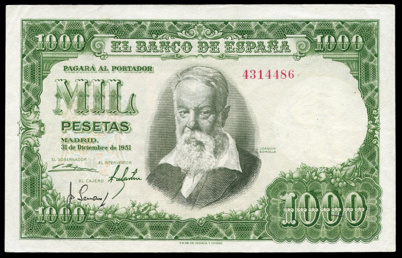 1000 pesetas. 1951. Madrid. (Ed-463). December 31, Joaquin Sorolla. Without seri...