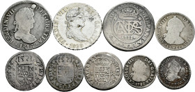 Lot of 9 coins of the Spanish Monarchy. Wide variety of values, Kings, dates and mints. Interesting lot. Ar. TO EXAMINE. Almost F/Choice VF. Est...150...