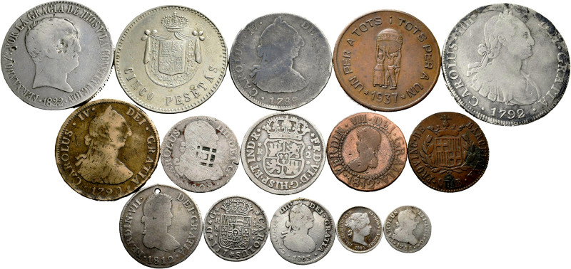 Lot of 15 coins of Spanish Monarchy. Interesting lot containing Fernando VI 2 Re...