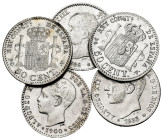 Lot of 5 coins of 50 cents; 1885, 1889, 1894, 1900 and 1910. TO EXAMINE. Choice VF/AU. Est...100,00. 

Spanish Description: Lote de 5 monedas de 50 ...