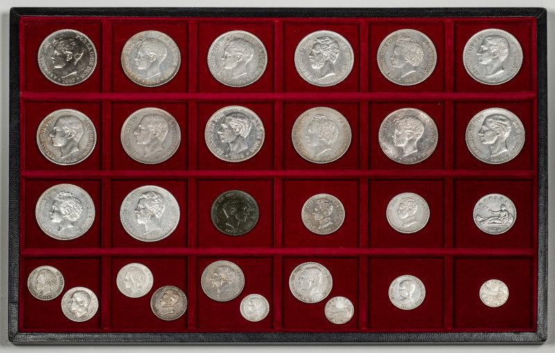 Lot of 28 coins from the Centenario de la Peseta. Collection remains containing ...