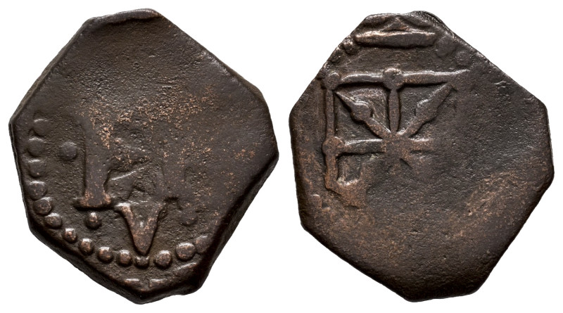 Philip V (1700-1746). 1 maravedi. Sin fecha. Pamplona. (Cal-25). (Ros-4.7.1). Ae...