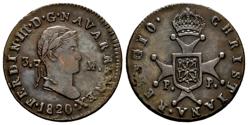 Ferdinand VII (1808-1833). 3 maravedis. 1820. Pamplona. (Cal-46). (Ros-4.11.13 v...