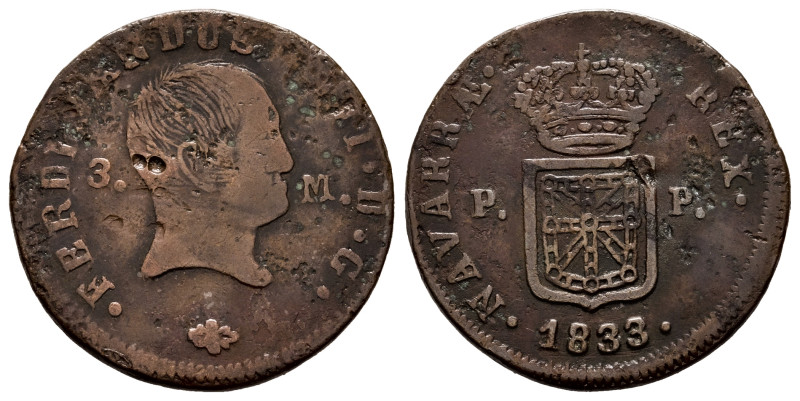Ferdinand VII (1808-1833). 3 maravedis. 1833. Pamplona. (Cal-53). (Ros-4.11.19)....