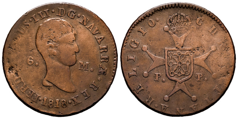 Ferdinand VII (1808-1833). 6 maravedis. 1818. Pamplona. (Cal-54). (Ros-4.11.2). ...