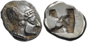 GAUL. Massalia. Circa 475-470/65 BC. Tritartemorion (Silver, 8.5 mm, 0.67 g), Phokaian standard, 'Auriol'. Female head to right, wearing a bonnet orna...