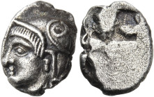 GAUL. Massalia. Circa 475/70-460 BC. Obol (Silver, 10 mm, 0.89 g), Phokaic standard, 'Auriol'. Head of Athena to left, wearing an Attic helmet with it...