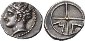 GAUL. Massalia. Circa 200-121 BC. Obol (Silver, 10.5 mm, 0.82 g, 12 h). Bare head of Apollo to left. Rev. M-A Wheel of four spokes. Depeyrot, Marseill...