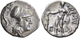 CALABRIA. Tarentum. Circa 280-228 BC. Diobol (Silver, 12.5 mm, 0.94 g, 10 h). Head of Athena to right, wearing crested Corinthian helmet; behind, Σ. R...