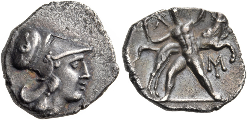 CALABRIA. Tarentum. Circa 280-228 BC. Diobol (Silver, 12 mm, 1.01 g, 7 h). Head ...