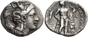 LUCANIA. Herakleia. Circa 340-330 BC. Diobol (Silver, 11.5 mm, 1.21 g, 12 h). Head of Athena to right, wearing a crested Attic helmet adorned with Sky...