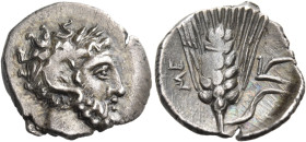 LUCANIA. Metapontum. Circa 325-275 BC. Diobol (Silver, 12 mm, 0.92 g, 5 h). Laureate head of Zeus Ammon to right, with a ram's horn over his ear. Rev....