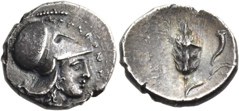 LUCANIA. Metapontum. Circa 325-275 BC. Diobol (Silver, 12 mm, 1.19 g, 7 h). ΜΕΤΑ...