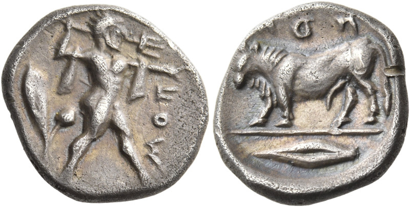LUCANIA. Poseidonia. Circa 445-420 BC. Diobol (Silver, 12 mm, 1.18 g, 1 h). POM ...