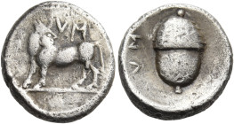 LUCANIA. Sybaris III. 453-448 BC. Triobol (Silver, 11 mm, 1.14 g, 6 h). MV ( retrograde ) Man-faced bull standing left, his head turned back to right....