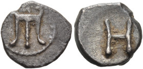 BRUTTIUM. Kroton. Circa 375-325 BC. Hemiobol (Silver, 7 mm, 0.26 g). Tripod; border of dots. Rev. Large H. Garrucci pl. CX, 14. HGC 1, 1496. HN III 21...
