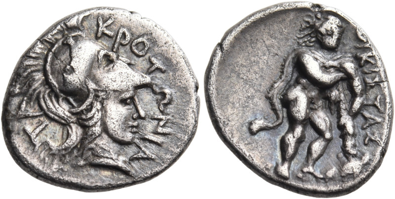 BRUTTIUM. Kroton. Circa 300-250 BC. Diobol (Silver, 12 mm, 1.18 g, 12 h). ΚΡΟΤΩΝ...