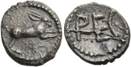 BRUTTIUM. Rhegion. Anaxilas, tyrant, circa 494/3-462/1 BC. Litra (Silver, 9.5 mm, 0.47 g, 7 h), Second Coinage, c. 480-462. Hare springing to right; b...