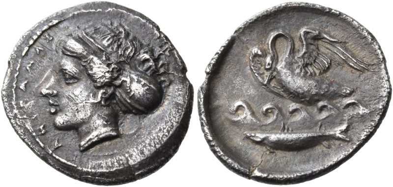 SICILY. Kamarina. Circa 410-405 BC. Litra (Silver, 13 mm, 0.83 g, 12 h). ΚΑΜΑΡΙΝ...