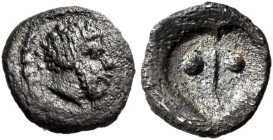 SICILY. Katane (?) or Naxos (?). Circa 415-412 BC. Hexas or Dionkion (Silver, 6 mm, 0.13 g). Bearded head to right (Herakles?). Rev. Two pellets (shie...