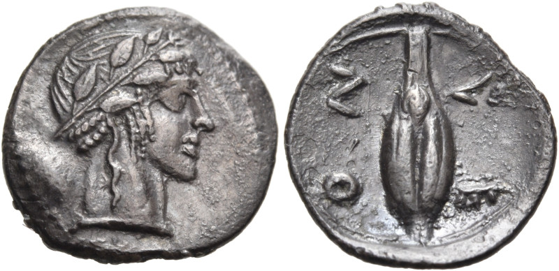 SICILY. Leontinoi. Circa 476-466 BC. Obol (Silver, 12 mm, 0.65 g, 5 h). Laureate...
