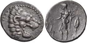 SICILY. Leontini. Circa 455-430 BC. Litra (Silver, 13 mm, 0.86 g, 9 h). VΕΟ - Ν Lion’s head to right, with open jaws; border of dots. Rev. Apollo, nud...