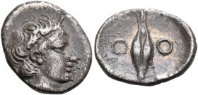 SICILY. Leontinoi (?). Circa 415-413 BC. Litra or Diobol (Silver, 11 mm, 0.61 g, 9 h), The attribution to Leontionoi is uncertain - see below. Youthfu...