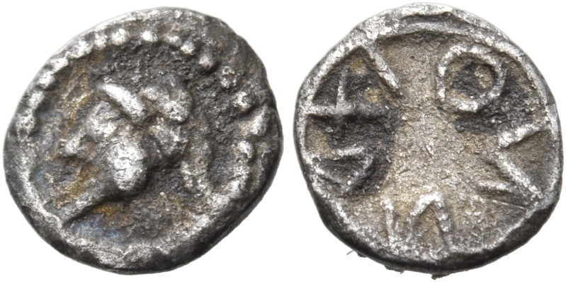 SICILY. Naxos. Circa 530-510 BC. Onkia (Silver, 6.5 mm, 0.14 g). Bearded head of...