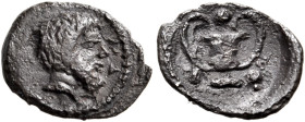 SICILY. Naxos. Circa 430/420-415 BC. Tetras or Trionkion (Silver, 8 mm, 0.16 g, 11 h). ΝΑ Bearded male head to right, presumably Dionysos. Rev. Kantha...