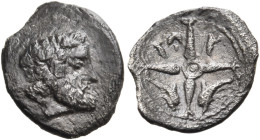 SICILY. Panormos (as Ziz). Circa 400-380 BC. Hemilitra or Hexonkia (Silver, 10 mm, 0.32 g, 5 h). Wreathed head of Poseidon (?) to right; border of dot...
