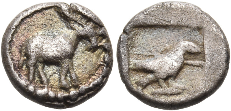 MACEDON. Mende. Circa 460-423 BC. Tritetartemorion (Silver, 8 mm, 0.63 g, 10 h)....