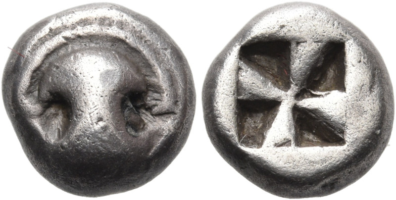 BOEOTIA. Thebes. 525-480 BC. Obol (Silver, 7 mm, 0.96 g). Boeotian shield. Rev. ...