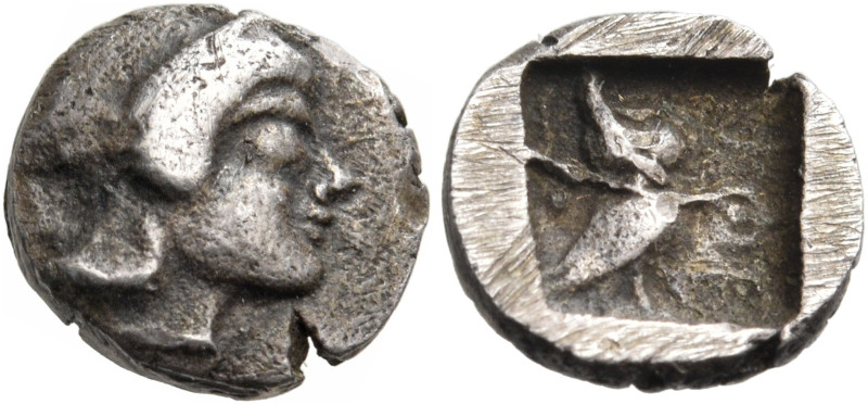 ATTICA. Athens. Circa 510-500/490 BC. Obol (Silver, 8 mm, 0.53 g, 6 h). Helmeted...